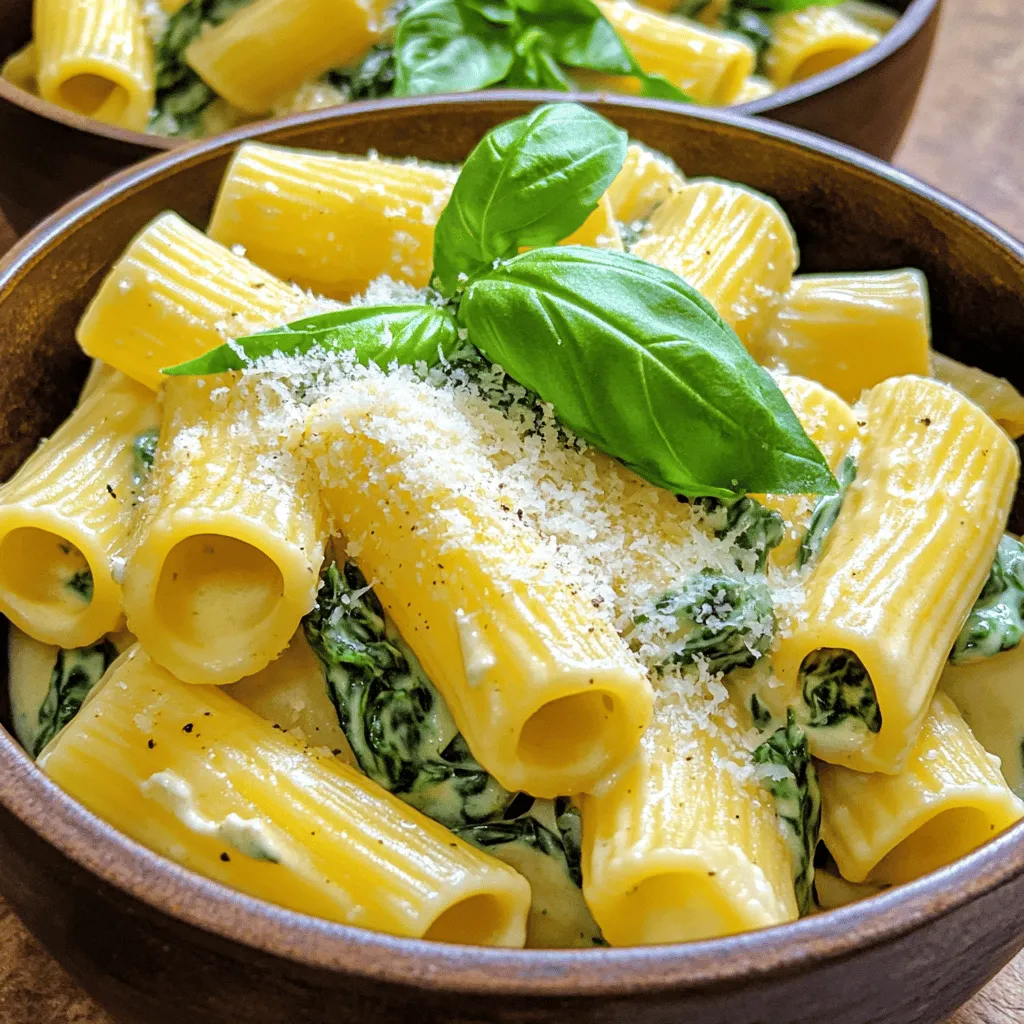 Creamy Fresh Spinach Parmesan Rigatoni Delight