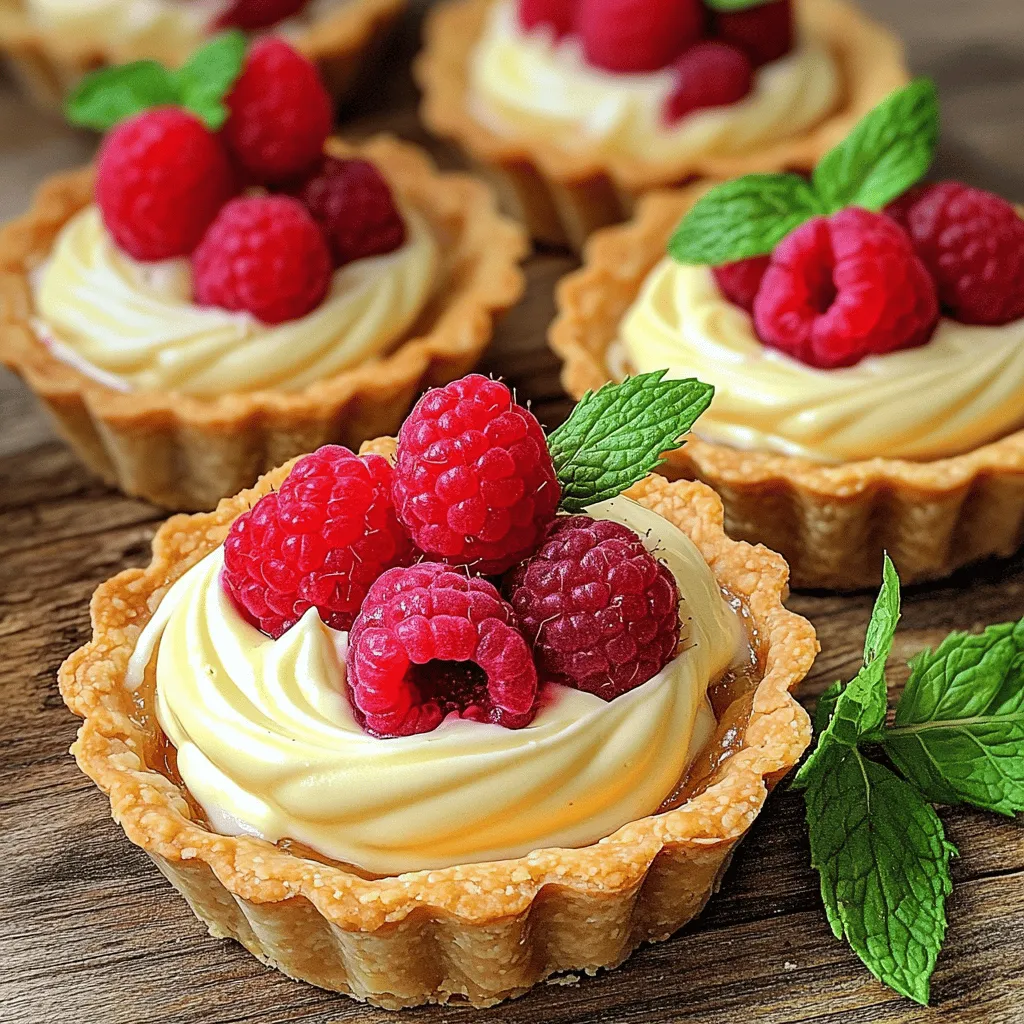 The key ingredients for vanilla cream tarts are simple yet essential. You need a good tart crust, a rich vanilla pastry cream filling, and fresh raspberries for garnish. Let