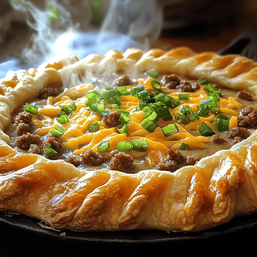 To make a delicious Sausage and Gravy Pie, gather these items: - 1 pound breakfast sausage (spicy or mild, based on preference) - 1 cup milk - 1 cup heavy cream - 1/4 cup all-purpose flour - 1 teaspoon garlic powder - 1 teaspoon onion powder - 1/2 teaspoon black pepper - 1/4 teaspoon cayenne pepper (optional for added heat) - 2 pre-made pie crusts (or homemade, if preferred) - 1 cup shredded cheddar cheese - 1/4 cup chopped green onions (for garnish)