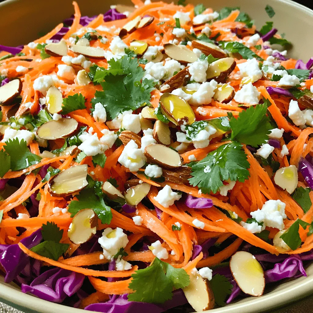 - 4 large carrots, peeled - 1 cup purple cabbage, finely shredded - 1/2 cup fresh cilantro, chopped