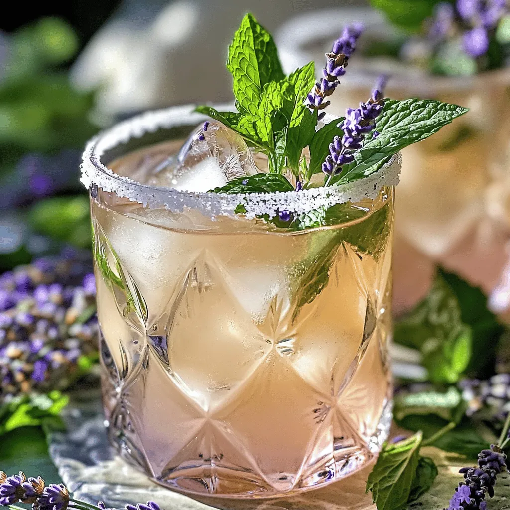 - 2 tablespoons elderflower syrup - 1 tablespoon dried culinary lavender - 1 cup water - 1 tablespoon fresh lemon juice - 1 tablespoon honey (optional) - 1/2 teaspoon vanilla extract - Ice cubes - Fresh mint leaves for garnish - Lavender sprigs for garnish
