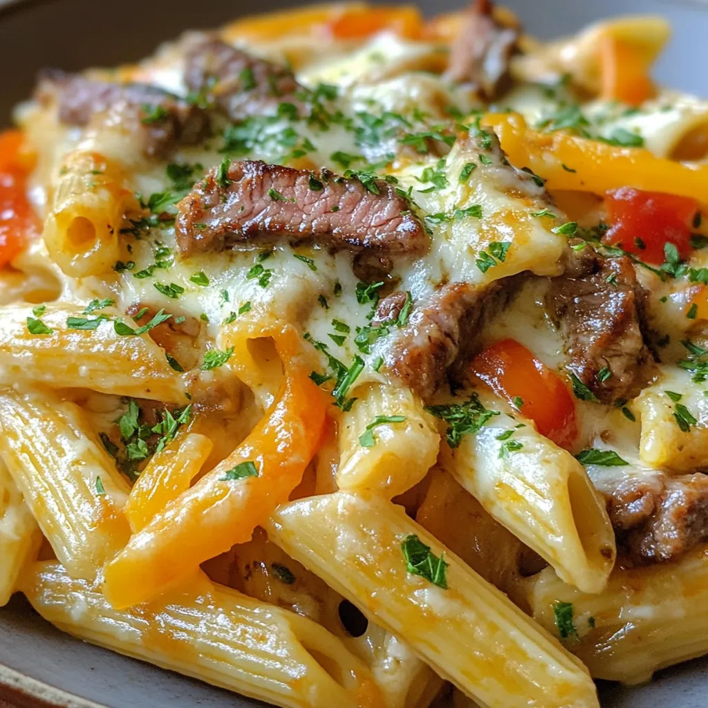 Cheesy Philly Cheesesteak Pasta Delight: A Creamy Fusion of Comfort Foods