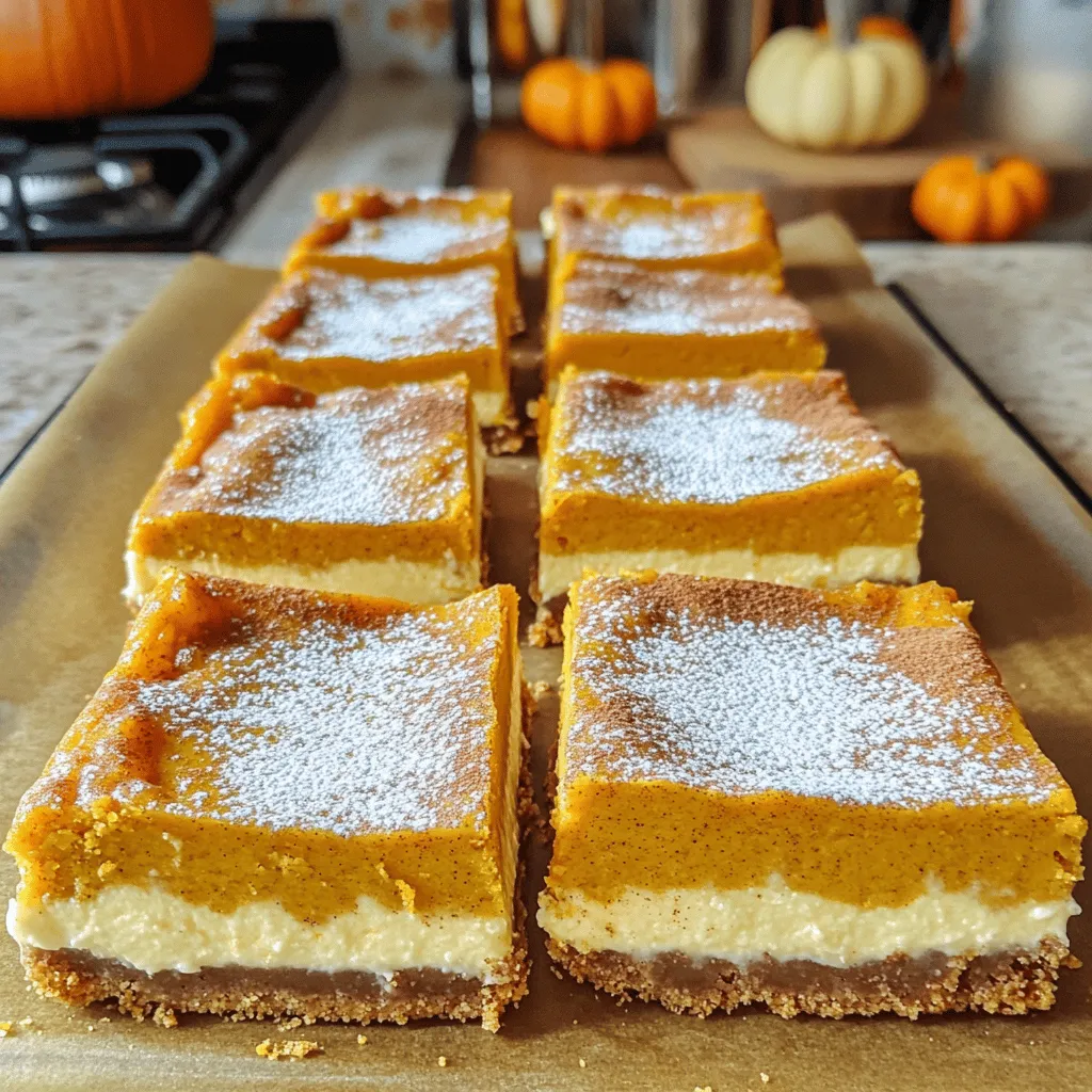 These pumpkin cheesecake bars are a great fall treat. They combine a sweet, creamy filling with a crunchy crust.
