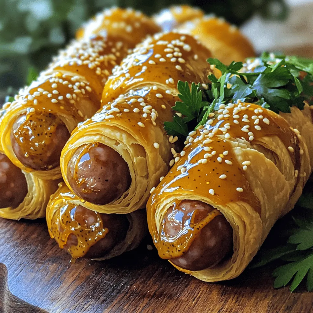 - Cocktail sausages - Puff pastry - Honey - Dijon mustard - Smoked paprika - Sesame seeds - Egg (for egg wash) - Sea salt
