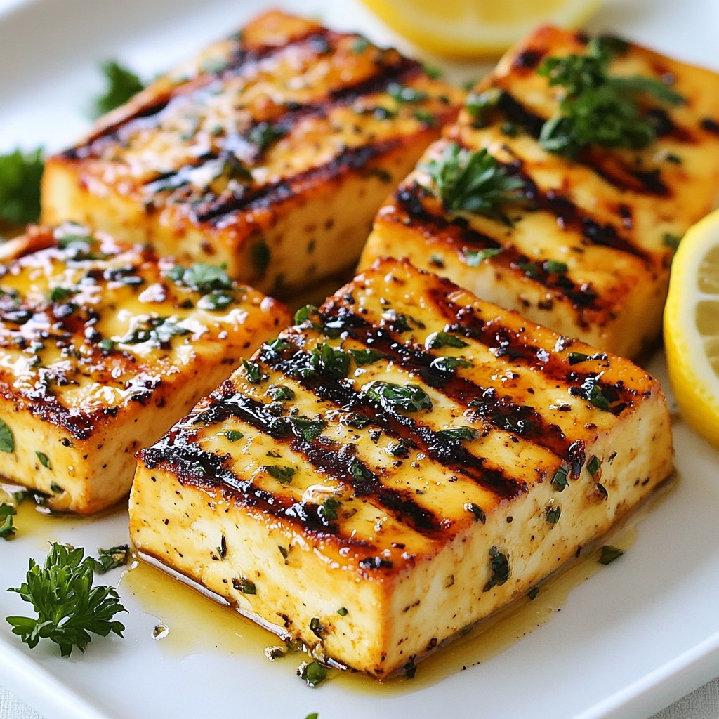 Savory Clean Eating Grilled Lemon Herb Tofu Steaks