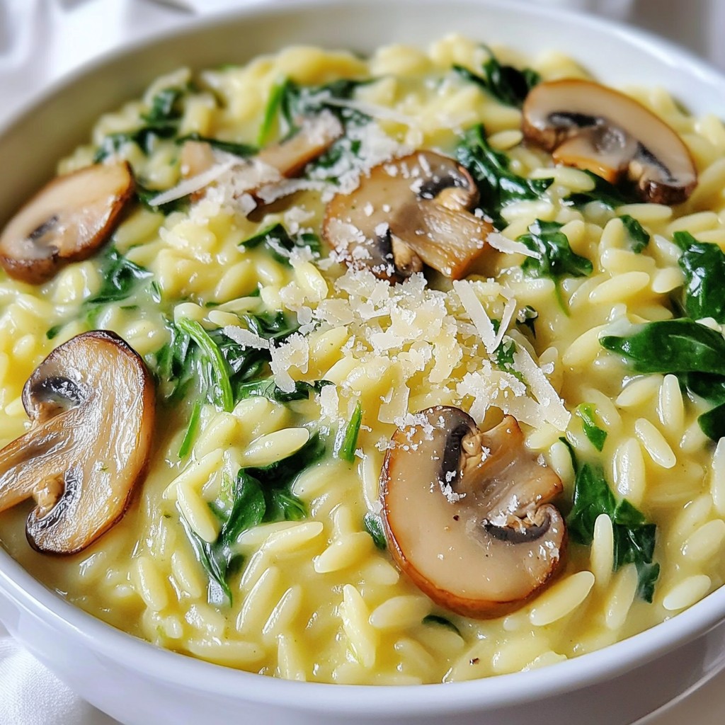 Spinach Mushroom Orzo Risotto Creamy Comfort Dish