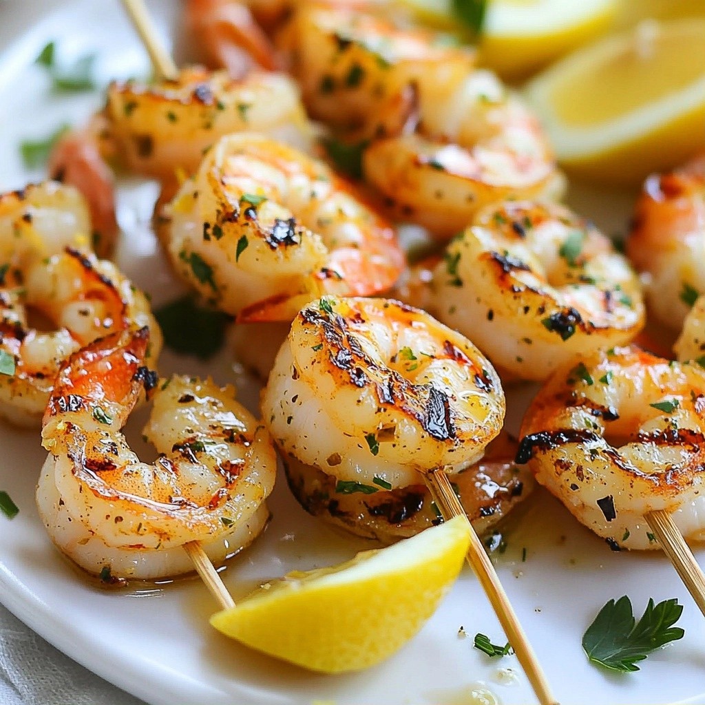 Grilled Healthy Lemon Garlic Shrimp Skewers Delight