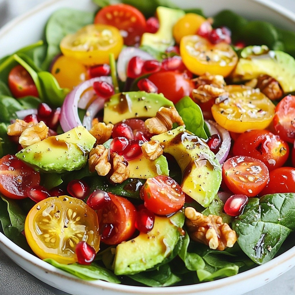 Colorful Healthy Pomegranate Avocado Spinach Salad