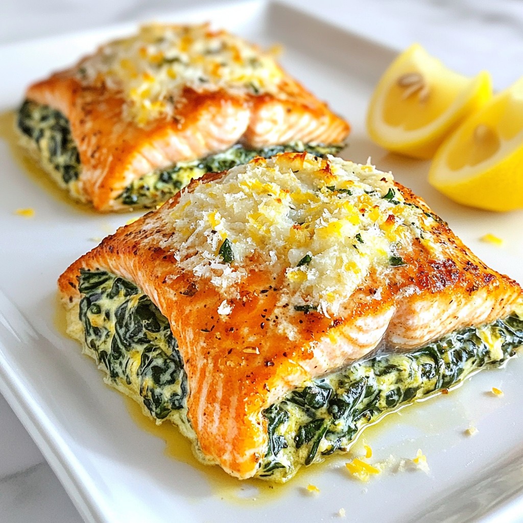 Creamy Garlic Spinach Stuffed Salmon Tasty Dinner Idea