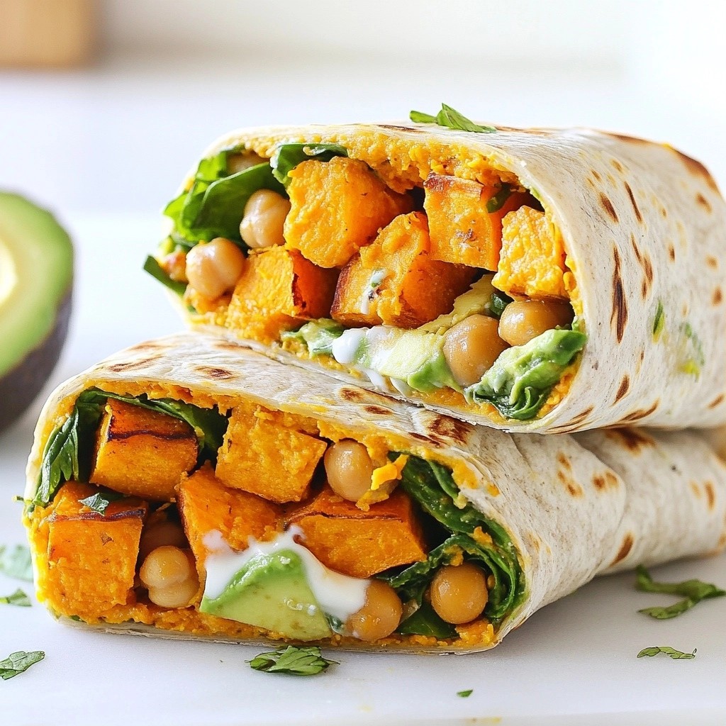 Crispy Healthy Baked Sweet Potato and Chickpea Wrap