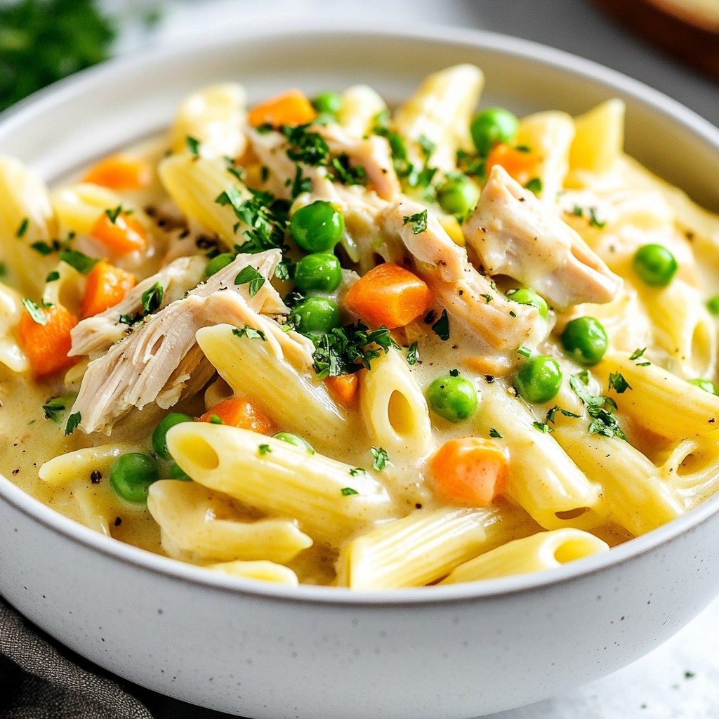 One-Pot Creamy Chicken Pot Pie Pasta Comfort Dish