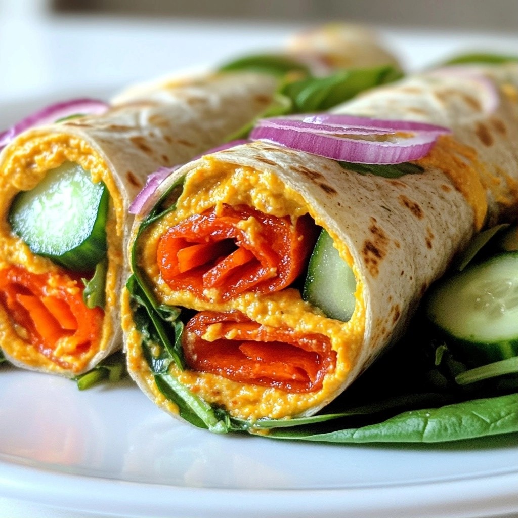 Spicy Healthy Roasted Red Pepper Hummus Wrap Recipe