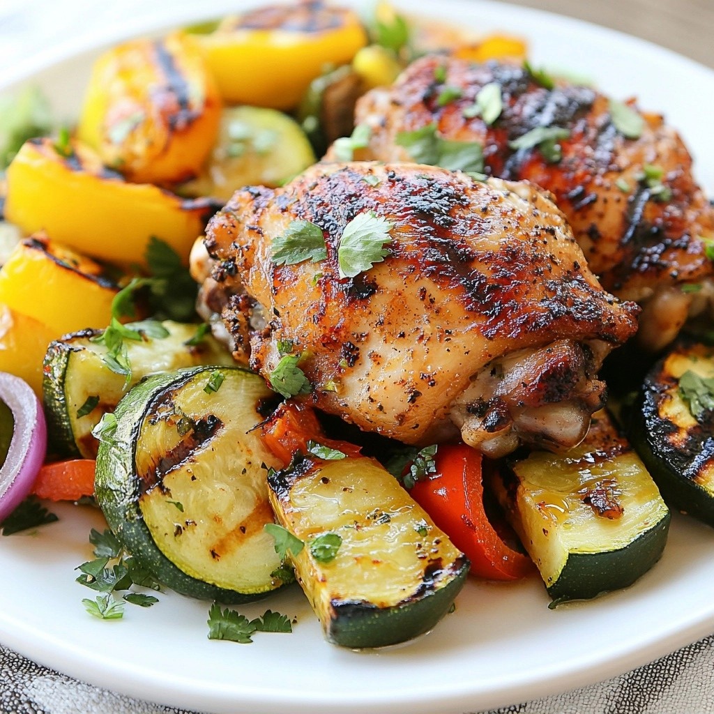 Spicy Healthy Grilled Chicken Thighs with Veggies Delight